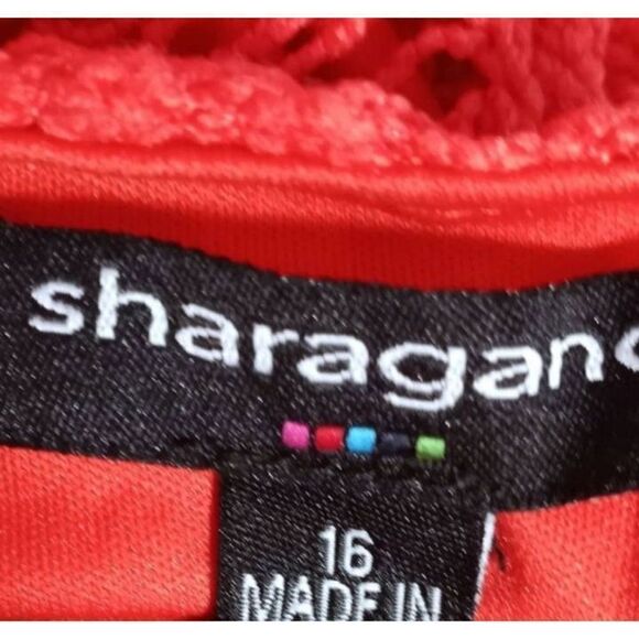 SHARAGANO ORANGE CROCHET OVERLAY MAXI DRESS SZ.16 EUC. - Picture 6 of 8